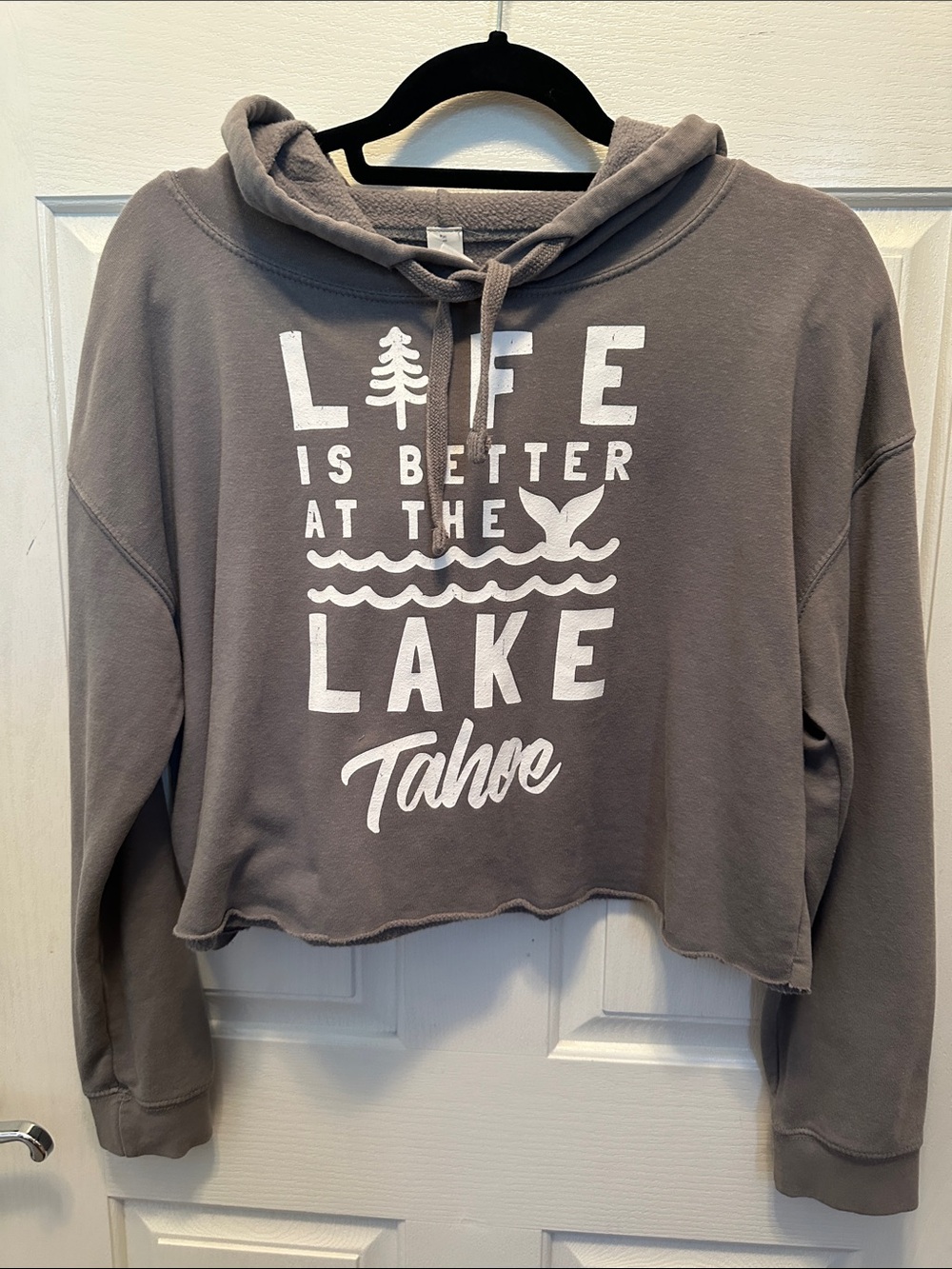 Tahoe 'Life is Better at the Lake' Cropped Hoodie - Gray